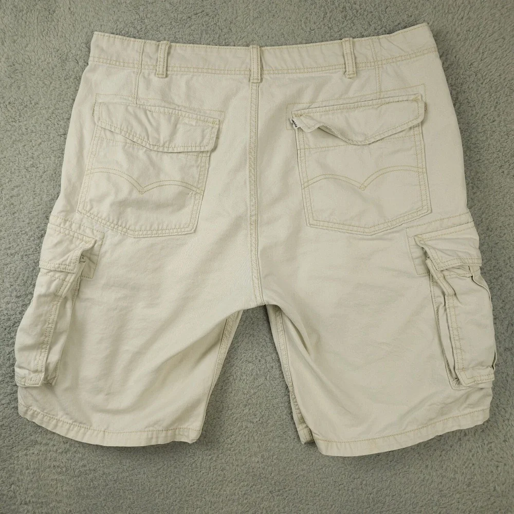 Levis Shorts Mens 38 Khaki Cargo Distressed Stained Workwear Utility Baggy Skate